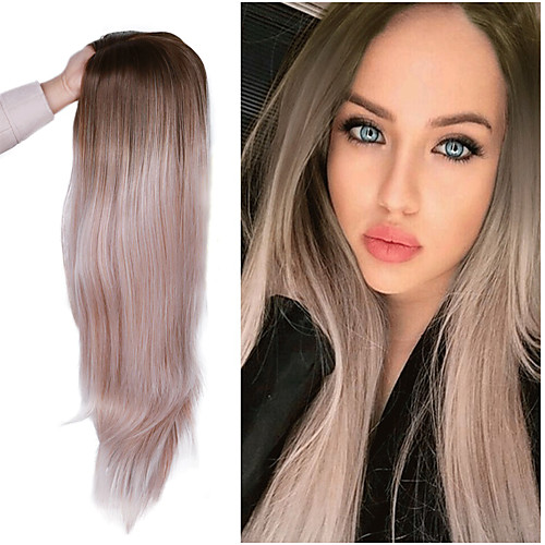 

Long Straight Hair Middle Part Synthetic Wig For Women Ombre Baby Ash Blonde/Pink/Red/Brown/Blue Natural Hair Female Wig