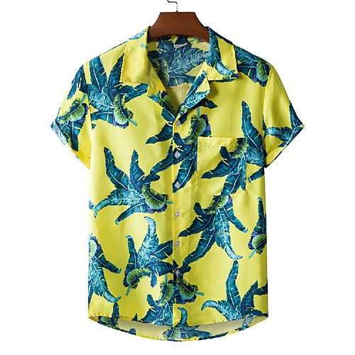 

Men's Shirt Other Prints Tropical Print Short Sleeve Casual Tops Beach Tropical Yellow