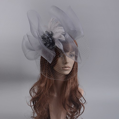 

Romantic Retro Tulle / Feather Fascinators with Feather / Solid 1 Piece Special Occasion / Party / Evening Headpiece