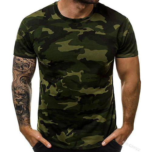 

Men's Hunting T-shirt Short Sleeve Outdoor Summer Breathability Wearable Soft Wicking Camo / Camouflage Polyester Blue Grey Dark Gray Green