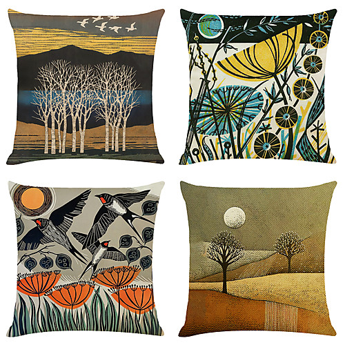 

4 pcs Linen Pillow Cover, Holiday Simple Classic Square Zipper Traditional Classic