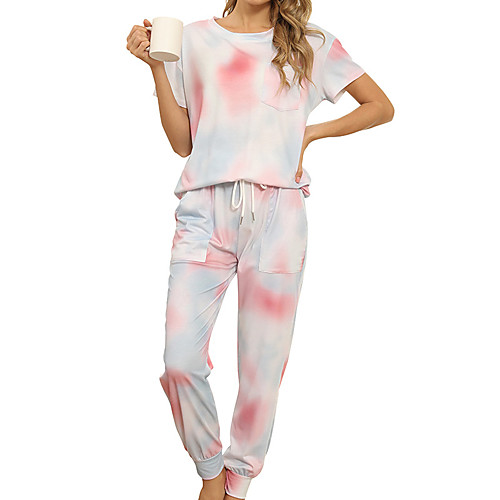 

Women's Basic Streetwear Tie Dye Leopard Daily Two Piece Set Tracksuit T shirt Pant Loungewear Drawstring Tops