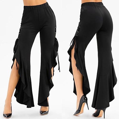 

Women's Fashion Outdoor Daily Wide Leg Pants Plain Ankle-Length Ruffle Black
