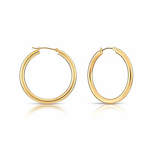 

14k yellow gold classic shiny polished round hoop earrings, 3mm tube (35mm (1.4 inch))