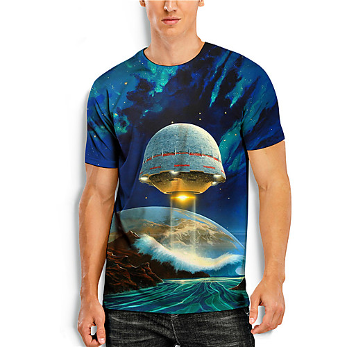 

Men's T shirt 3D Print Graphic Prints Earth Print Short Sleeve Daily Tops Casual Designer Big and Tall Blue