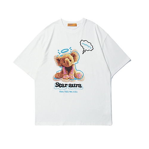 

Men's T shirt Hot Stamping Graphic Prints Bear Print Short Sleeve Casual Tops 100% Cotton Basic Casual Fashion White Black