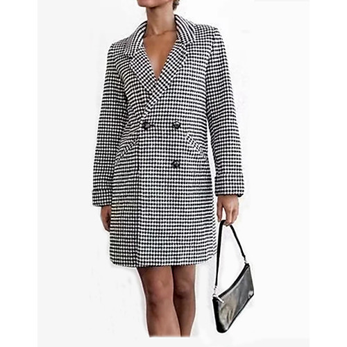 

Women's Houndstooth Patchwork Basic Fall & Winter Notch lapel collar Pea Coat Regular Daily Long Sleeve Acrylic Coat Tops Houndstooth