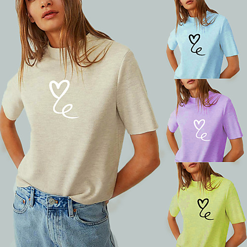 

Women's Tee / T-shirt Pure Color Crew Neck Heart Sport Athleisure T Shirt Top Short Sleeves Breathable Soft Comfortable Everyday Use Street Casual Daily Outdoor