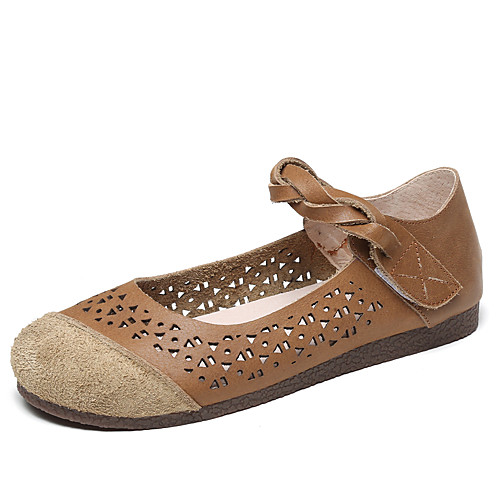 

Women's Heels Wedge Heel Round Toe Classic Daily Leather Solid Colored Camel Beige Coffee