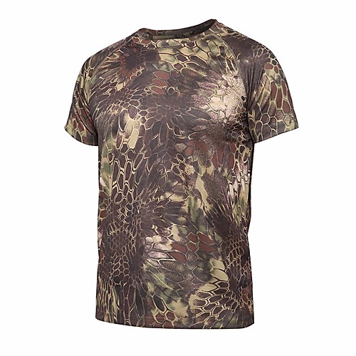 

Men's Hunting T-shirt Short Sleeve Outdoor Summer Breathability Wearable Soft Camo / Camouflage Cotton Black Camouflage Grey Khaki Green