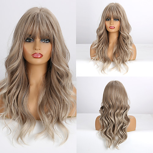 

Synthetic Wig Deep Wave Neat Bang Wig Medium Length A3 Synthetic Hair Women's Cosplay Party Fashion Blonde Brown