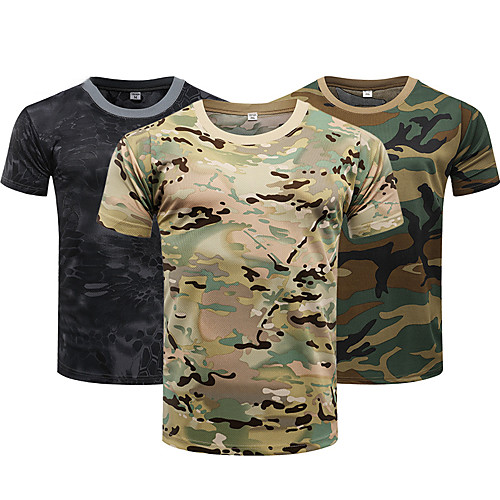 

Men's Camouflage Hunting T-shirt Military Tactical Shirt Outdoor Breathable Quick Dry Ventilation Fast Dry Summer Camo Top Polyester Short Sleeve Camping / Hiking Hunting Fishing Black Army Green