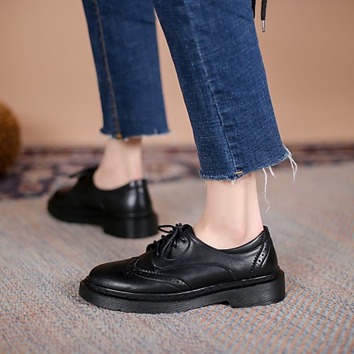 

Women's Oxfords Chunky Heel Round Toe PU Synthetics Black