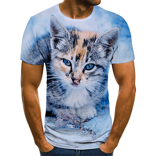 

Men's T shirt 3D Print Animal 3D Print Print Short Sleeve Casual Tops Casual Fashion Blue