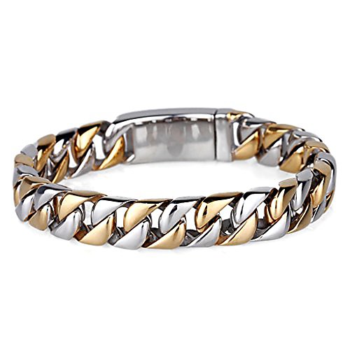 

masop gift for him men's stainless steel curb link chain bracelet silver gold two tone 8.5
