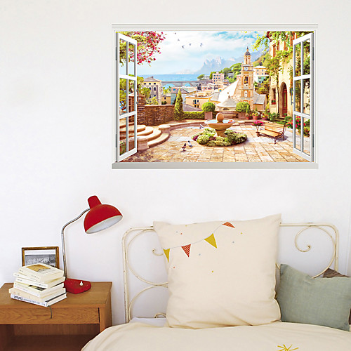 

3D False Window Fairy Tale Text Town Home Background Decoration Can Be Removed Stickers 6090cm