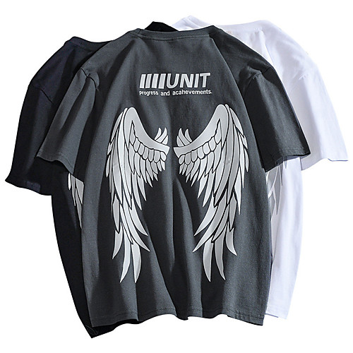 

Men's T shirt Hot Stamping Graphic Prints Wings Print Short Sleeve Casual Tops 100% Cotton Basic Casual Fashion White Black Blue