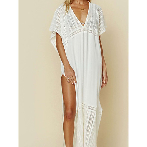 

Women's Swimsuit Cover Up Beach Top Swimsuit Mesh Slim Solid Color Abstract White Swimwear T shirt Dress Tunic V Wire Bathing Suits New Fashion Sexy