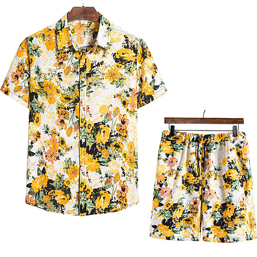 

Men's Shirt Other Prints Fruit Animal 2pcs Print Short Sleeve Vacation Tops Beach Boho Yellow