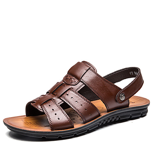 

Men's Sandals Casual Daily Outdoor Walking Shoes Cowhide Breathable Non-slipping Dark Brown Black Summer
