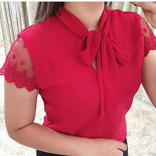 

Women's Plus Size Plain Blouse Large Size Shirt Collar Short Sleeve Streetwear Tops S M L White Black Blue Big Size
