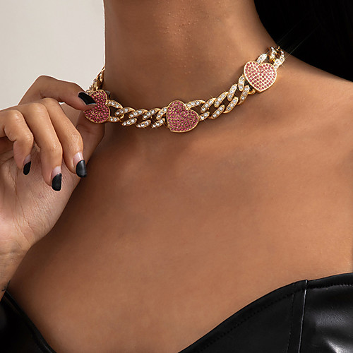 

Choker Necklace Chain Necklace Torque Women's Tennis Chain Cubic Zirconia Pink White Imitation Diamond Heart Artistic Simple Fashion Vintage Trendy Pink Gold Silver 101 cm Necklace Jewelry 1pc for