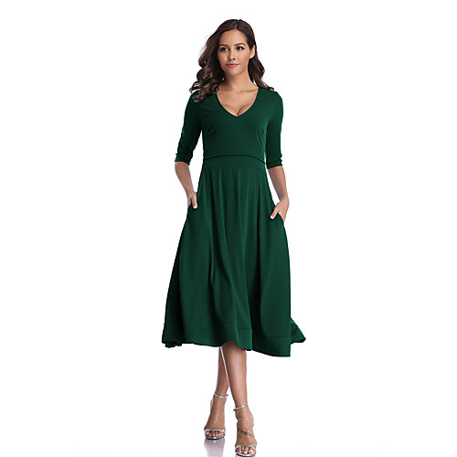 

Women's Sheath Dress Maxi long Dress Black Blue Red Green Half Sleeve Solid Color Spring Summer V Neck Elegant 2021 S M L XL XXL