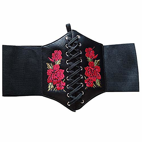 

jinyu womens vintage cinch belt lace-up corset elastic waistband waspie,black