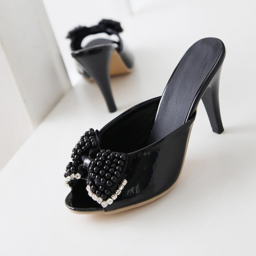 

Women's Sandals Stiletto Heel Peep Toe Patent Leather Bowknot Imitation Pearl Solid Colored White Black Red