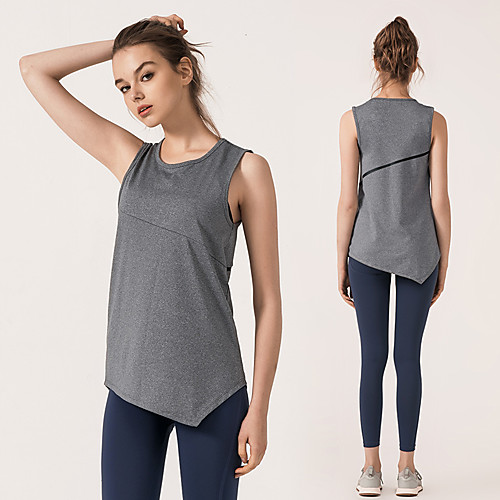 

Women's Crew Neck Tank Top Asymetric Hem Solid Color Black Gray Spandex Yoga Fitness Gym Workout Top Sleeveless Sport Activewear Breathable Quick Dry Comfortable Micro-elastic