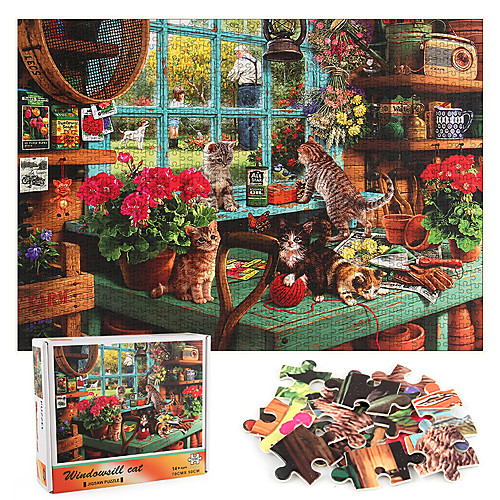 

1000 pcs Cat Jigsaw Puzzle Educational Toy Gift Stress and Anxiety Relief Adorable Decompression Toys Parent-Child Interaction Cardboard Paper Adults Teenager Toy Gift