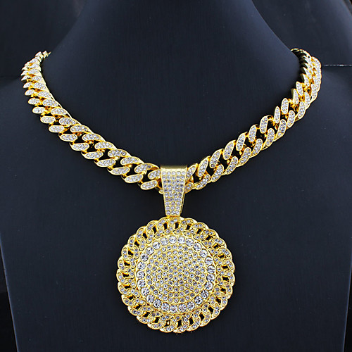 

Men's AAA Cubic Zirconia Power Necklace Cuban Link Trendy Alloy Gold Silver 55 cm Necklace Jewelry 1pc For Street