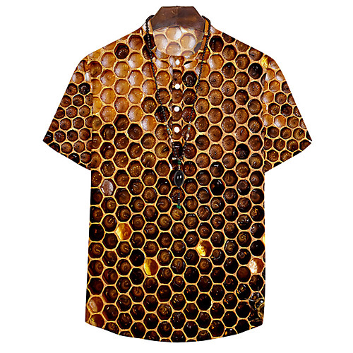 

Men's Shirt 3D Print Honeycomb Button-Down 3D Print Short Sleeve Daily Tops Casual Fashion Yellow