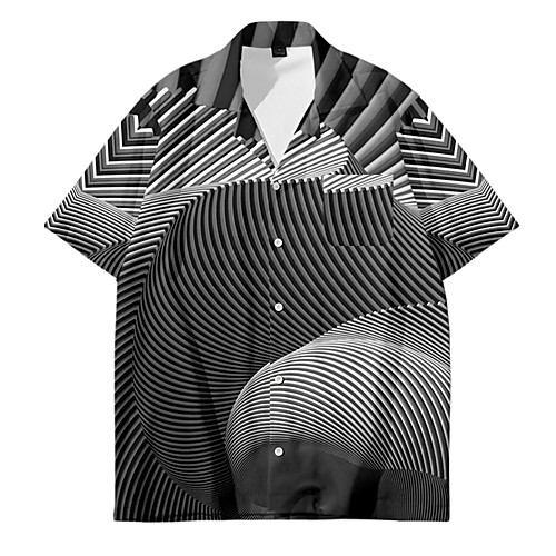

Men's Shirt 3D Print Optical Illusion Button-Down 3D Print Short Sleeve Casual Tops Casual Fashion Breathable Comfortable Gray