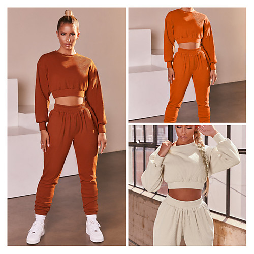

Women's 2 Piece Tracksuit Sweatsuit Casual Athleisure 2pcs Winter Long Sleeve High Waist Thermal Warm Moisture Wicking Breathable Fitness Running Jogging Exercise Sportswear Solid Colored Rust Red
