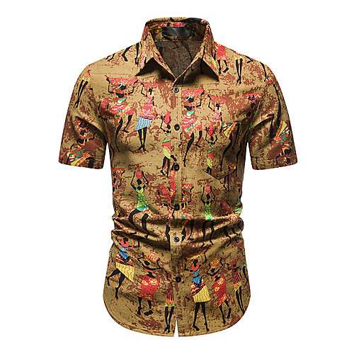 

Men's Shirt Other Prints Abstract Short Sleeve Daily Tops 100% Cotton Yellow