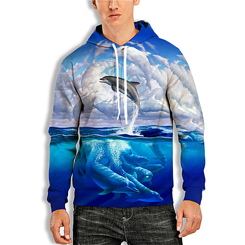 

Men's Pullover Hoodie Sweatshirt Graphic Prints Animal Print Daily Sports 3D Print 3D Print Casual Hoodies Sweatshirts Blue