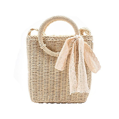 

Women's Bags Top Handle Bag Straw Bag Date Beach 2021 Handbags Khaki Beige