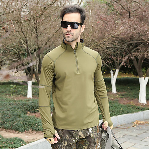 

Men's Hunting T-shirt Hiking Skirt Long Sleeve Outdoor Autumn / Fall Spring Summer Sunscreen Breathable Quick Dry Fast Dry Solid Colored Zip Top Polyester Camping / Hiking Hunting Fishing Running