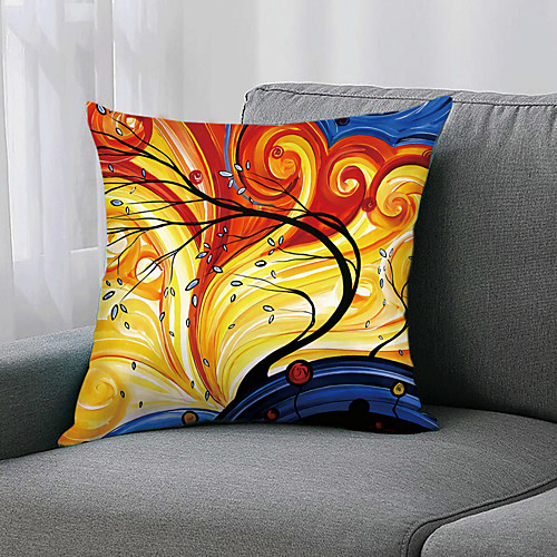 

1pc Oil Painting Style Cushion Cover Double Side Print 45x45cm Linen for Sofa Bedroom