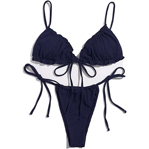 

sexy ribbed padded string thong brazilian bikini swimsuit set for women side tie bottom and knotted front triangle top bathing suit 2 piece light grey medium