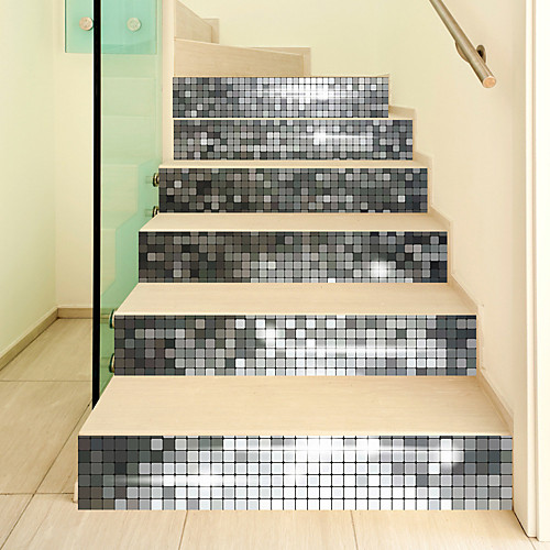 

Creative 3d Staircase Stickers Bright Silver Mosaic Diy Imitation Decorative Home Stickers Waterproof 3d Stereo Wall Stickers