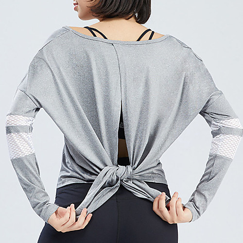 

Women's Tee / T-shirt Mesh Knotted Crew Neck Spandex Sport Athleisure T Shirt Top Long Sleeve Breathable Soft Comfortable Yoga Exercise & Fitness Running Everyday Use Street Casual Daily Outdoor