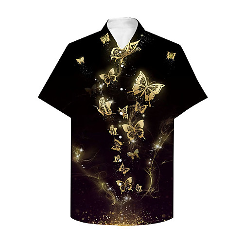 

Men's Shirt 3D Print Butterfly Graphic Prints Button-Down Print Short Sleeve Daily Tops Casual Hawaiian Black