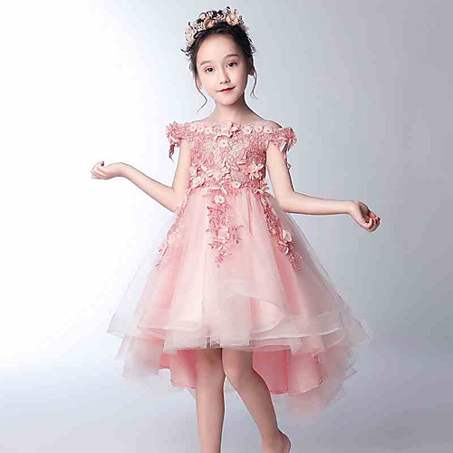 

Princess Short / Mini Holiday / Birthday Flower Girl Dresses - Lace / Tulle Cap Sleeve Off Shoulder with Appliques / Solid