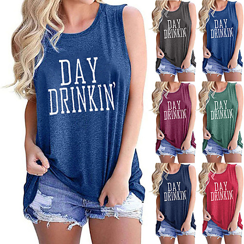 

Women's Tank Top Tee / T-shirt Pure Color Crew Neck Cotton Letter Printed Sport Athleisure Top Sleeveless Breathable Soft Comfortable Everyday Use Street Casual Daily Outdoor