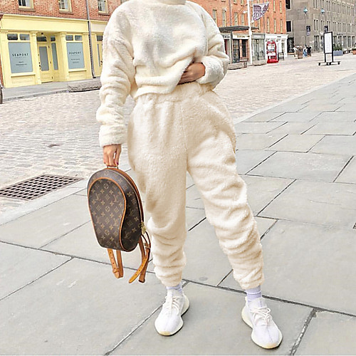 

Women's Simple Sweatpants Comfort Casual Daily Jogger Pants Plain Full Length White