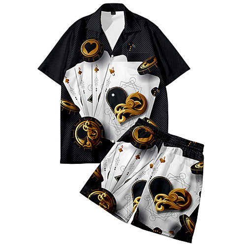 

Men's Shirt Suits 3D Print Card Button-Down 3D Print Short Sleeve Daily Tops Casual Fashion Breathable Black