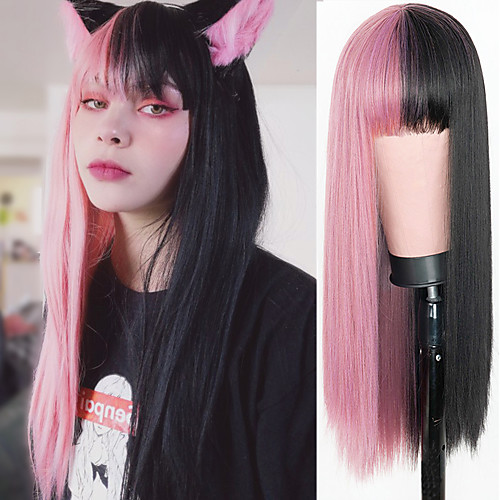 

Synthetic Wig Natural Straight Neat Bang Wig 24 inch A15 A16 A17 A18 A19 Synthetic Hair Women's Cosplay Party Fashion Black Pink