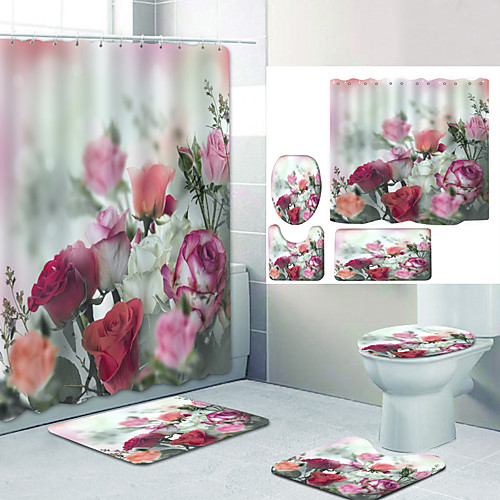 

Bathroom Shower Curtain & Mat Set Modern Polyester New Design